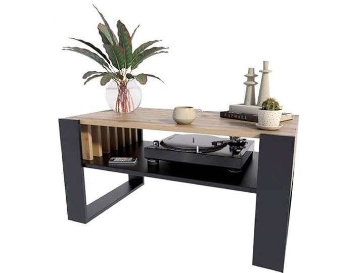 MATKAM Couchtisch IGA H50 x B100 x T53,6 cm, mit Lamellen im Loft-Stil, funktionales Design, Loft Retro (Artisan Eiche-Schwarz)