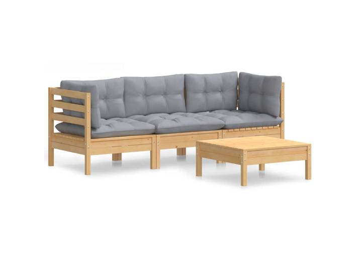 vidaXL 4-tlg. Garten-Lounge-Set mit Grauen Kissen Kiefernholz