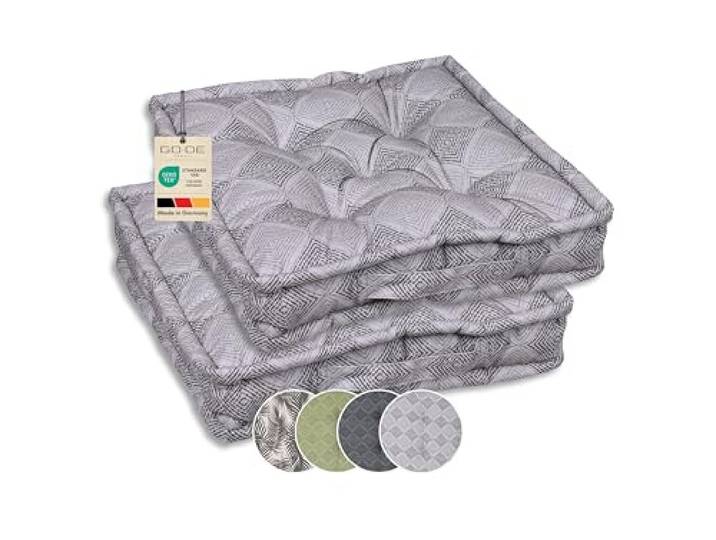 GO-DE Textil Bequeme und attraktives Sitzkissen für Gartenstühle (2er-Set, Rautenlinien grau, Sitzkissen Elena)