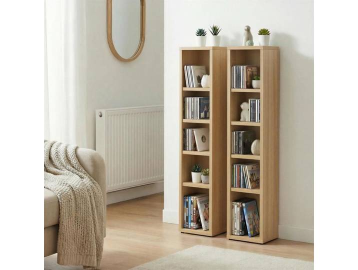 Etagères modulables MUSIQUE pour CD et DVD lot de 2 meubles de rangement en colonne avec 10 compartiments en mélaminé