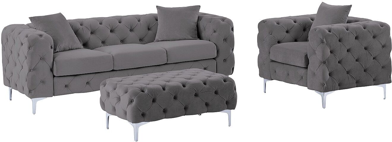 Vente-unique Chesterfield-Sofa 3-Sitzer, Chesterfield-Sessel & Chesterfield-Hocker - Samt - Anthrazit - EDWINA