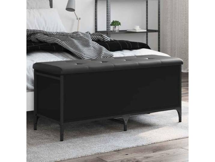 TEKGHUT Sitzbank mit Stauraum Schwarz 102x42x45 cm Holzwerkstoff Metallrahmen, gepolstertes Sitzkissen, stabile Scharniere, 110 kg belastbar, Flur oder Wohnzimmer