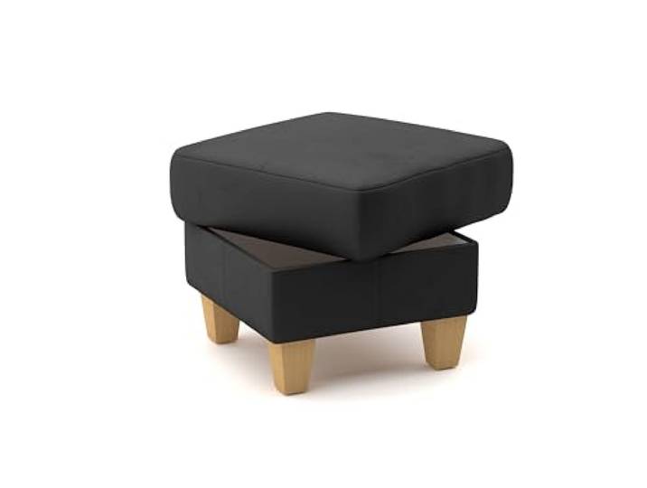 CAVADORE Leder-Hocker Palera / Polsterhocker mit Stauraum + massiven Holzfüßen als Sitzgelegenheit, Aufbewahrung, Fußablage / 58 x 48 x 58 / Leder Schwarz