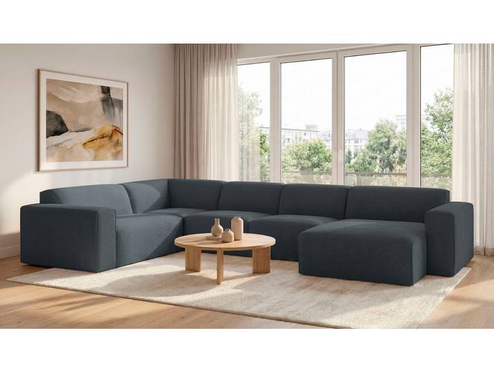 Wohnlandschaft GOODPRODUCT Clayton Breite 371 cm, U-Form , grau, B:371cm H:70cm T:220cm, 100% Polyester, Sofas, Wohnlandschaft, in einem trendigen Cord-Bezug, verschiedene Kombinationen verfügbar