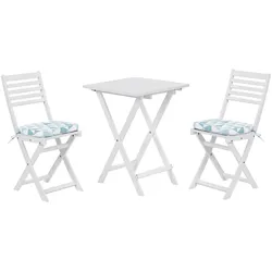 BALKONSET 2-Sitzer Akazienholz weiß Auflagen Dreiecke blau / weiß Fiji