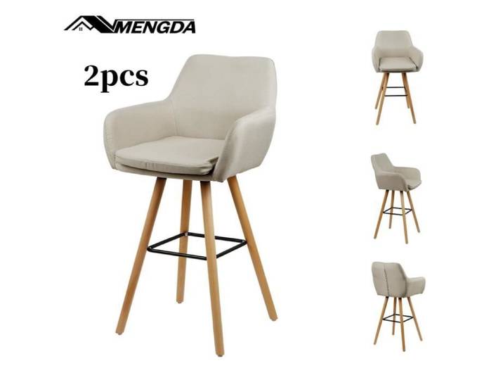Tabouret De Bar en Bois Massif MENGDA - Lot de 2 - Beige - Style Contemporain - Design