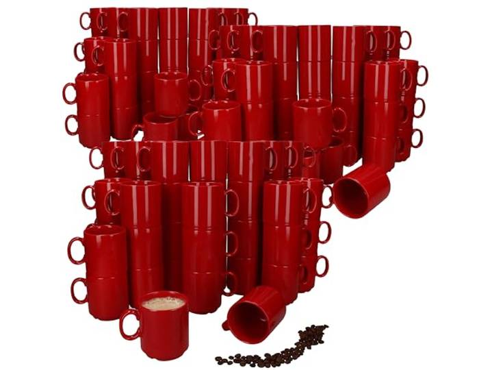 MamboCat Event 120er Set Kaffeebecher I 250 ml I rote Porzellan-Becher mit Henkel 120 Personen I stapelbare Tassen für Heißgetränke wie Tee, Kakao, Latte Macchiato&Co I schickes Kaffee-Geschirr