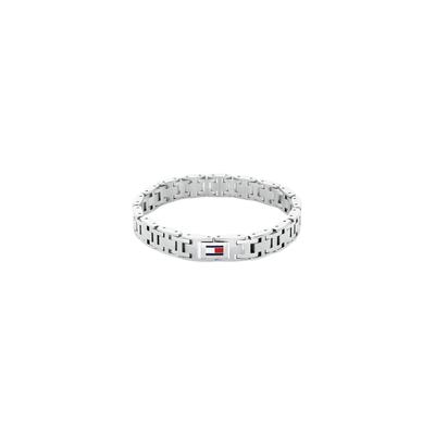 Gliederarmband TOMMY HILFIGER "H-LINK", silber (edelstahlfarben, blau, rot, weiß), Armbänder, Damen, 19cm, Edelstahl, Gliederarmband