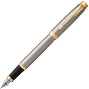 Parker Füller IM Brushed Metal G.C., Feder F, Messinggehäuse, silber, goldplattierte Zierteile