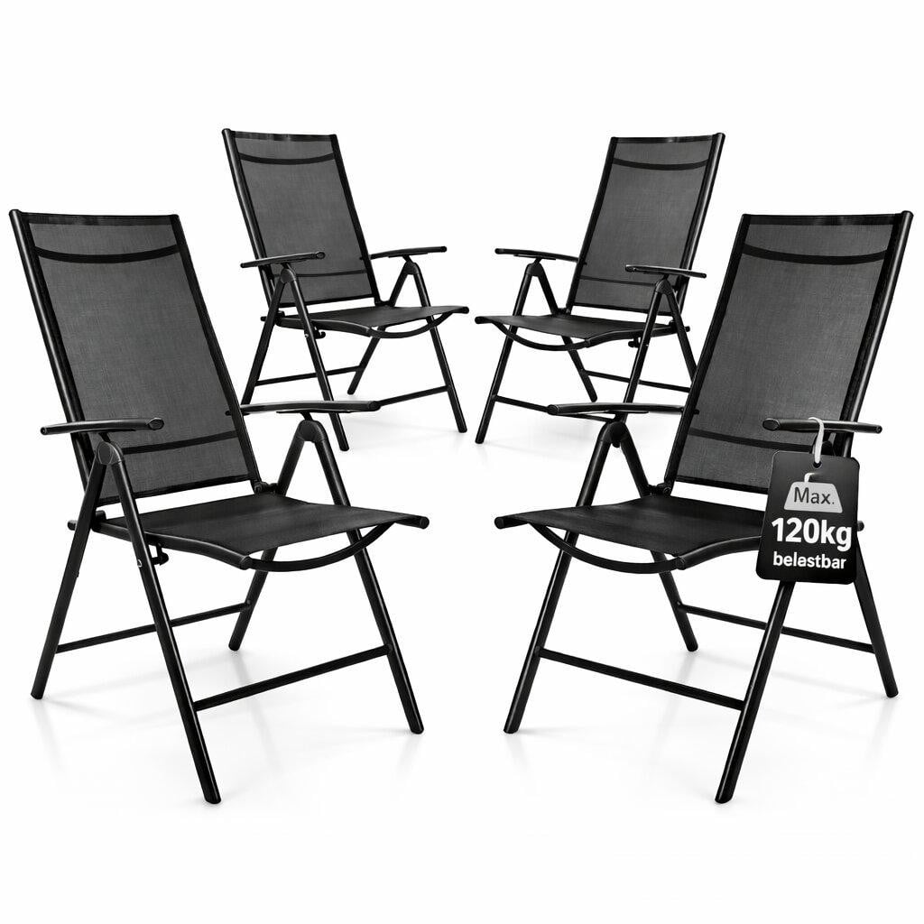 BigDean set van 4 inklapbare tuinstoelen met hoge rugleuning, donkergrijs/zwart, 7-voudig verstelbaar