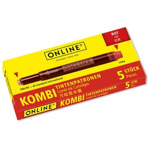 Online Füllerpatronen 17307 Kombipatrone, rot, Großraumpatronen, 5 Stück