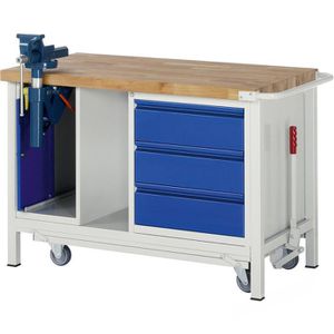 Rau Rau Werkbank Basic 8183-6, mit Sch bstock, 125 x 88 x 70cm, mit 3 Schubladen, fahrbar