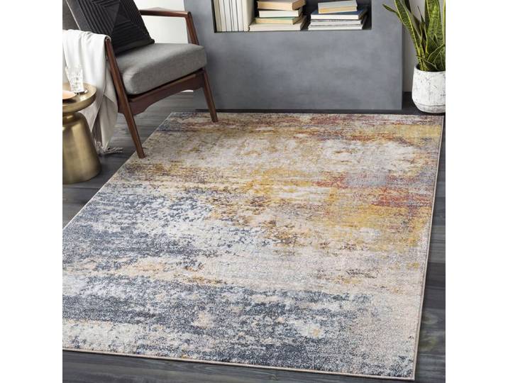 LIVABLISS Tapis de Salon à Poils Courts Doux Abstrait Moderne VALERIE 120x170cm Multicolore/Orange