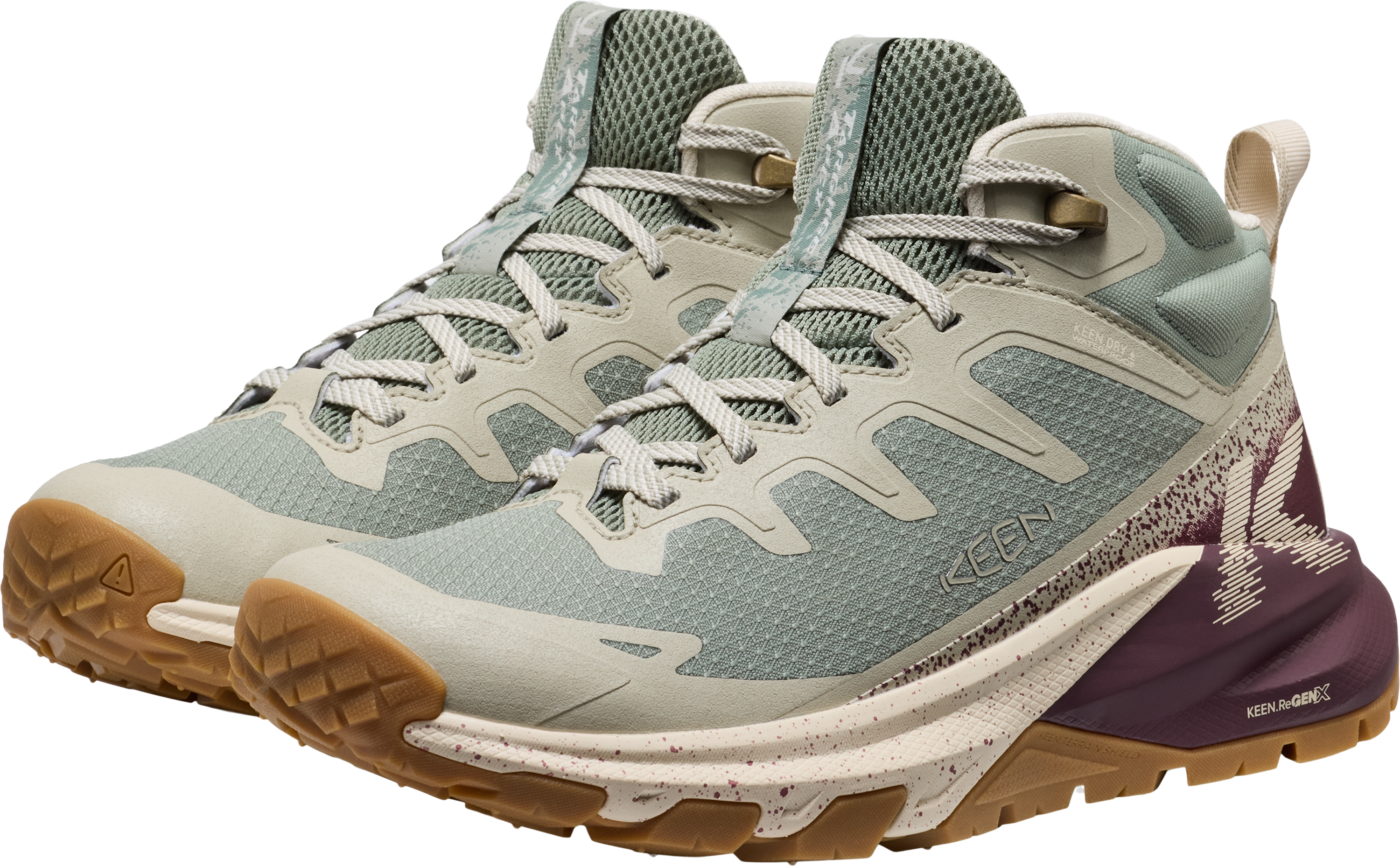 Outdoorschuh KEEN "TARGHEE APEX MID WP", Damen, Gr. 43, Synthetik, beige (lily pad, fig), Textil, Schuhe Outdoorschuh, wasserdichter und atmungsaktiver Wanderschuh lily pad, fig 43, Synthetik