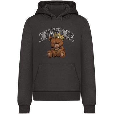 Kapuzenpullover MISTERTEE "MisterTee NY Crowned Bear Hoody", Herren, Gr. XS, schwarz, 65% Baumwolle, 35% Polyester, mehrfarbig, normal, ohne Ausschnitt, Pullover Kapuzenpullover