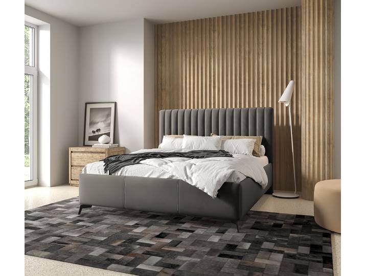 Lit capitonné SETOW 140 x 200cm Velours Fraya Gris