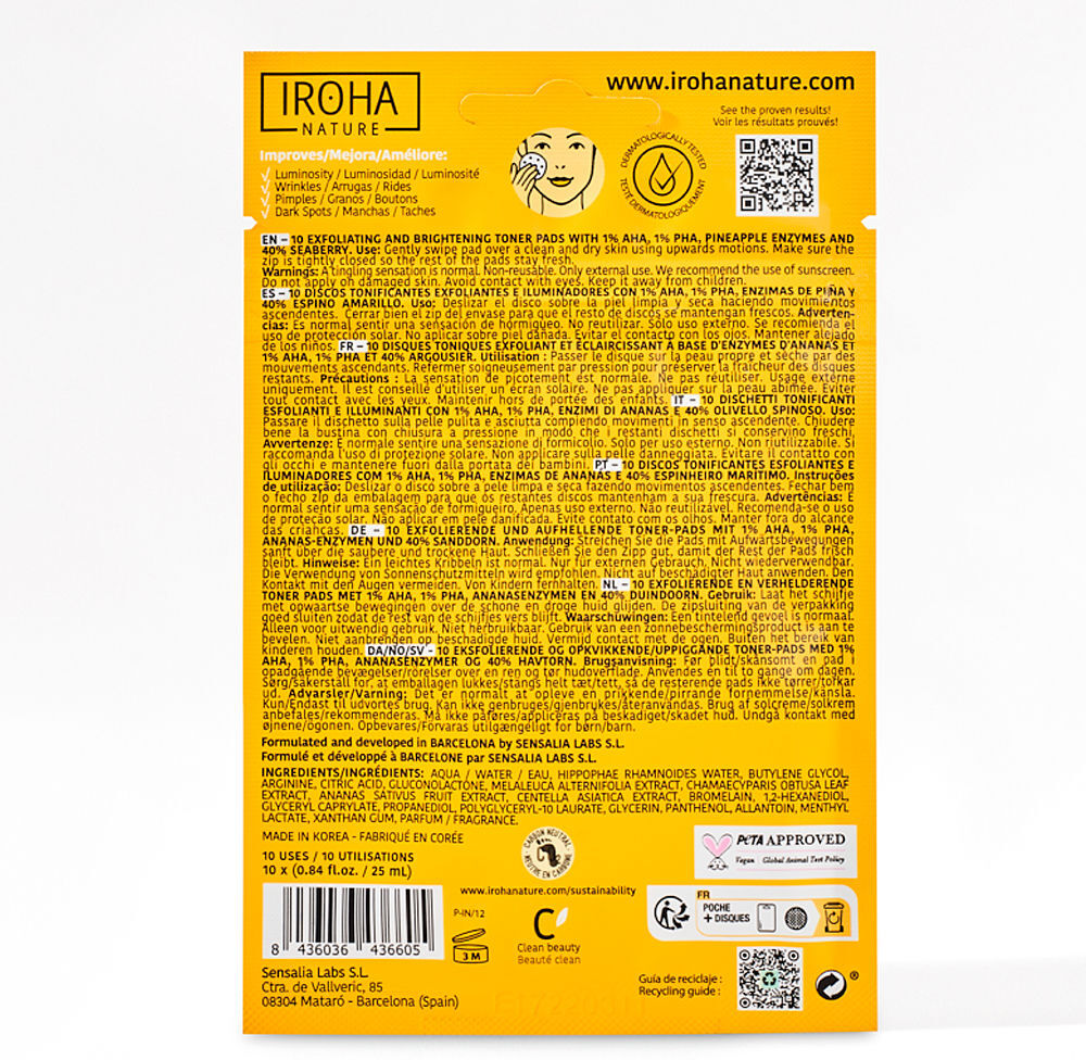Iroha Nature Esfoliating Toner almofadas pré-embebidas 10 u
