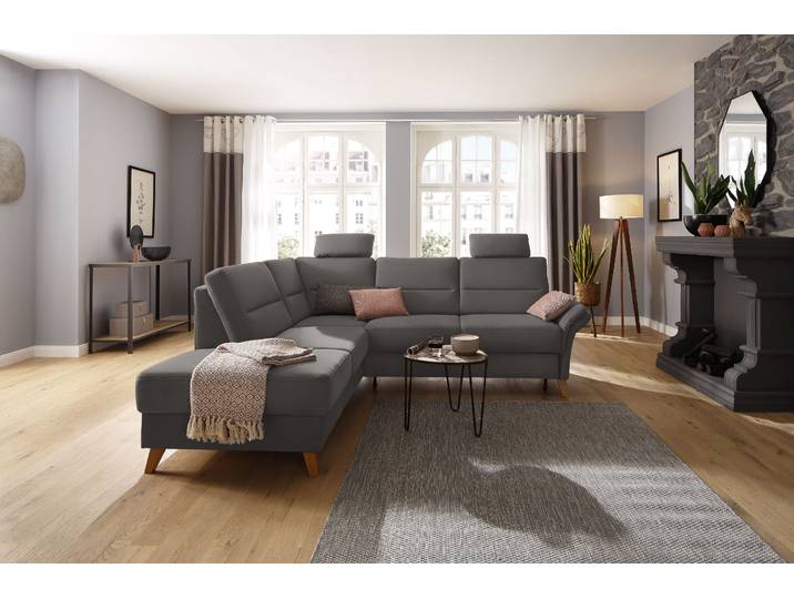 Ecksofa, Polyester, Grau 238×90×213 cm, Federkern-Polsterung, Ottomane Links, Klassisch, Home-affaire