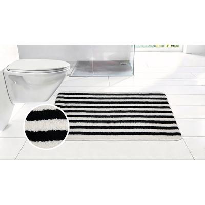 Badematte OTTO HOME "Streifen, Jannika, Badvorleger, Badezimmer Teppich", schwarz-weiß (schwarz, weiß), H:12mm, Polyester, Badematten, Badematte, Scandi, modern, gestreift, Badteppich, Badematten