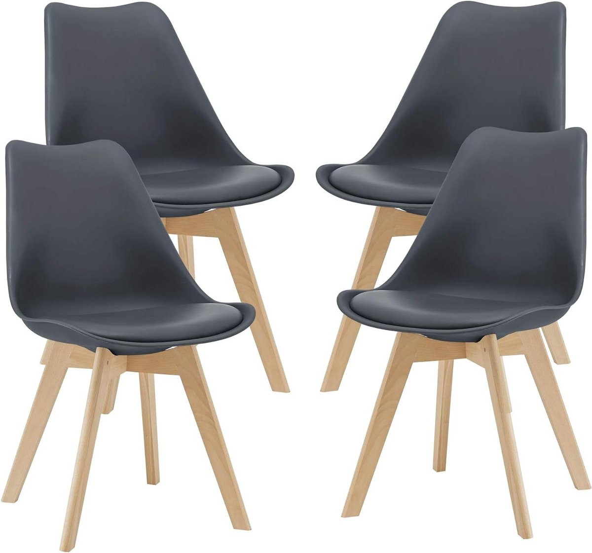 Set van 4 grijze eetkamerstoelen van stevig beukenhout