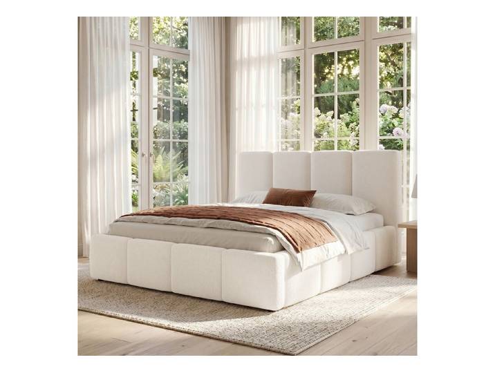 OKWISH Polsterbett Doppelbett mit Lattenrost & Kopfteil (Packung, gepolstert, sicheres Design & Fixierung, ohne Matratze), 160x200 cm beige Bouclé-Bezug