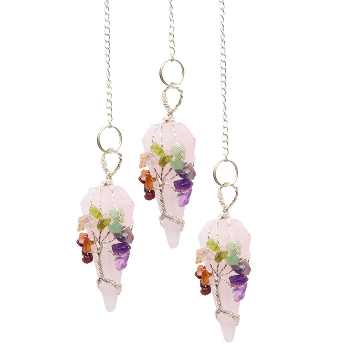 AW Gifts Magische Pendel Zeven Chakra Rozenkwarts