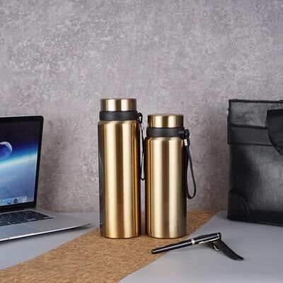 Inspired Living 8001000ML Stainless Steel Thermal Water Bottle Vacuum Insulated Large Capacity Thermos gold 800ml