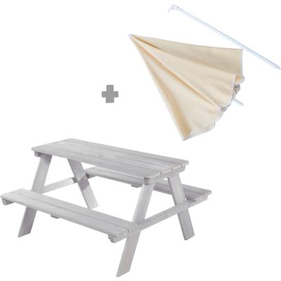 Garten-Kindersitzgruppe ROBA "Picknick for 4 Outdoor +", grau, Sitzmöbel-Sets, Kinder, B/H/T: 89cm x 175cm x 84,5cm, Massivholz, grau, mit Sonnenschirm, B:89cm H:175cm T:84,5cm