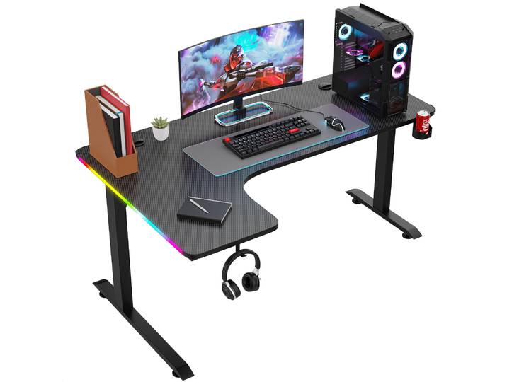 Avalo Gaming Bureau - 160x100x75 CM - L Vormig Hoekbureau - LED Verlichting - Zwart