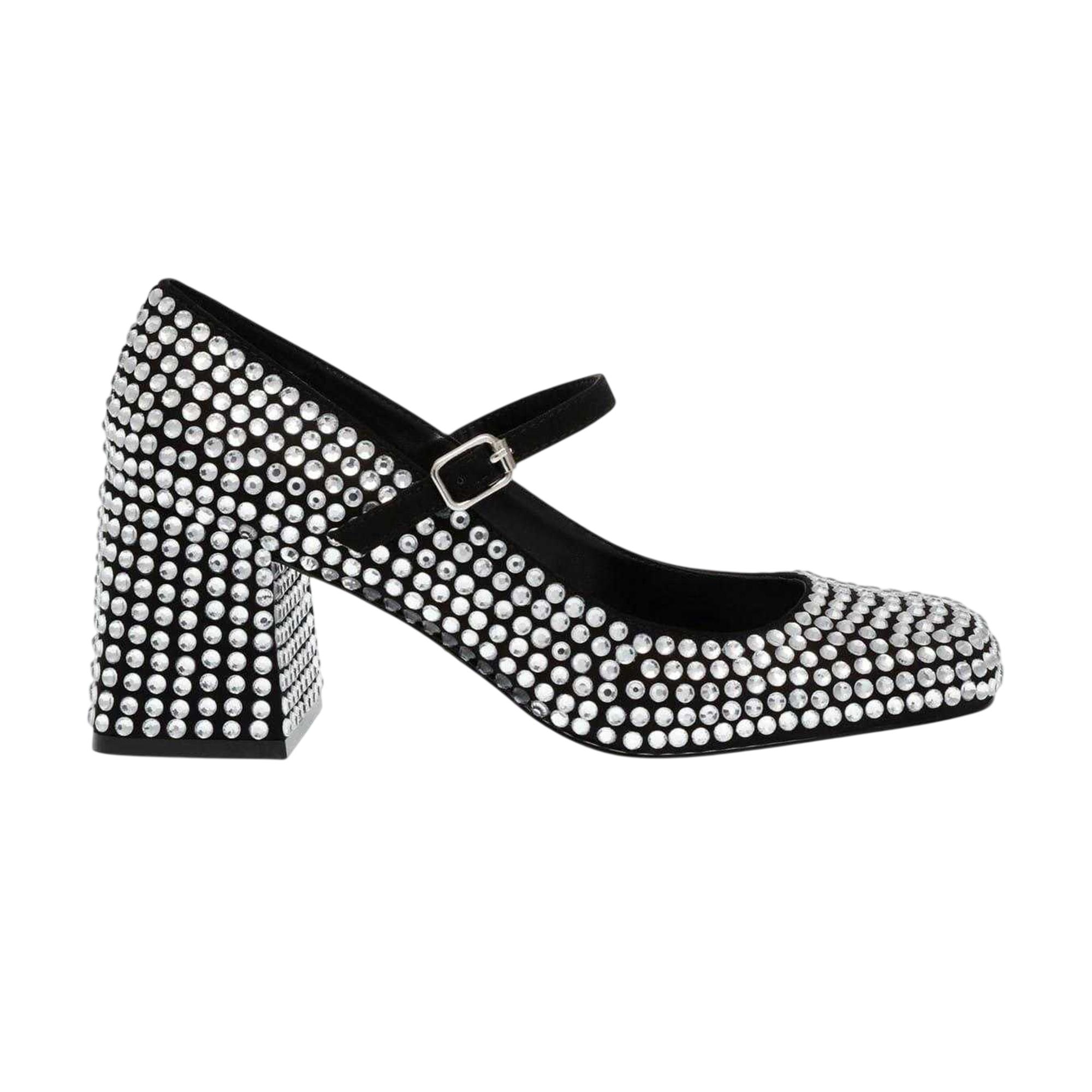 Steve Madden Dames-Mary Janes van leer met strass-steentjes en blokhak (Zilver)