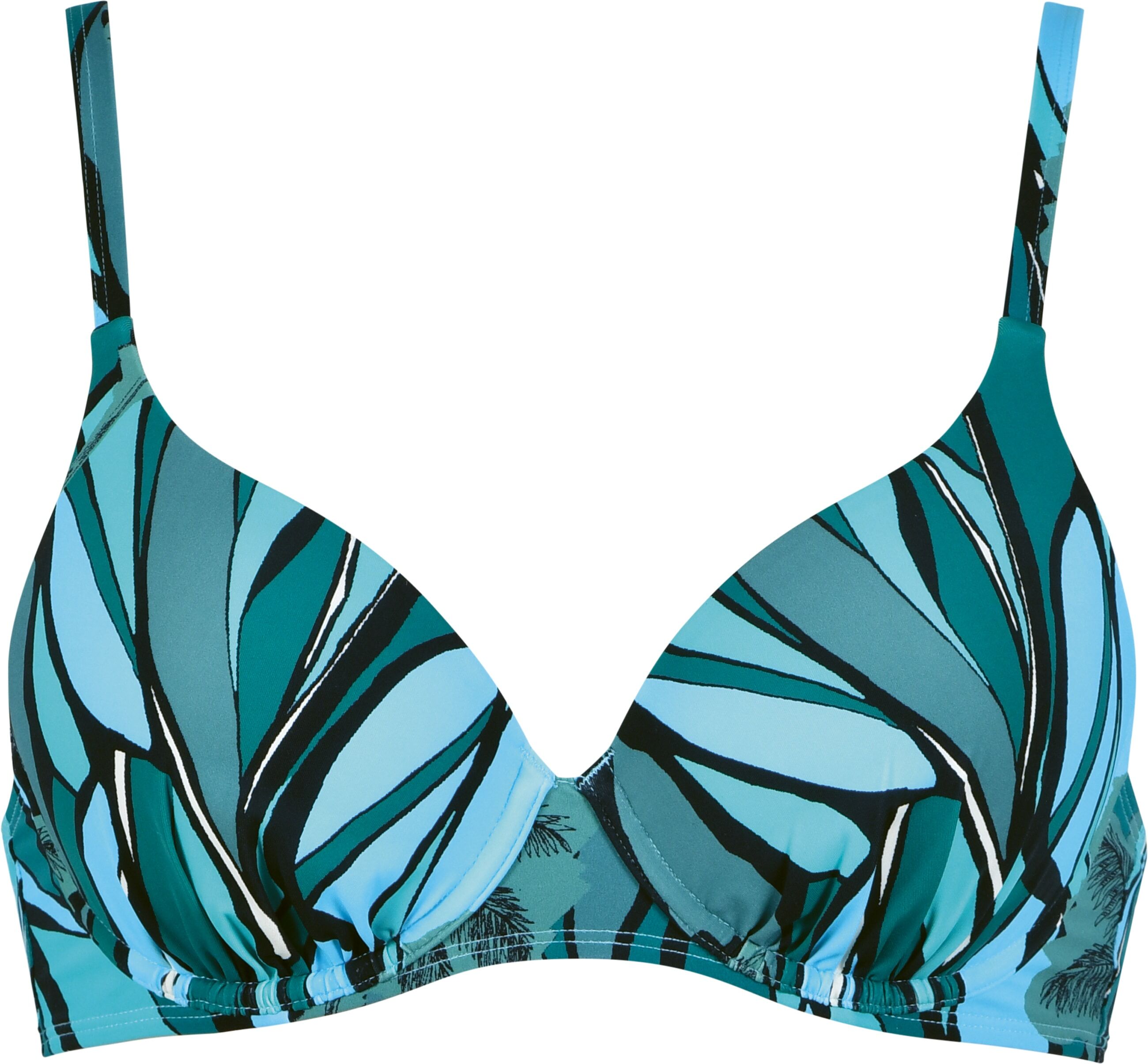 Bügel-Bikini-Top NATURANA "Beautiful Beaches", Damen, Gr. 38, Cup C, bunt (emerald multicolor), Elasthan, Polyamid, bedruckt, mehrfarbig, Bikini-Oberteile Bügel-Bikini-Top, breiter Rückenverschluss, mit Muster, mit Bügel, verstellbare Träger emerald multi