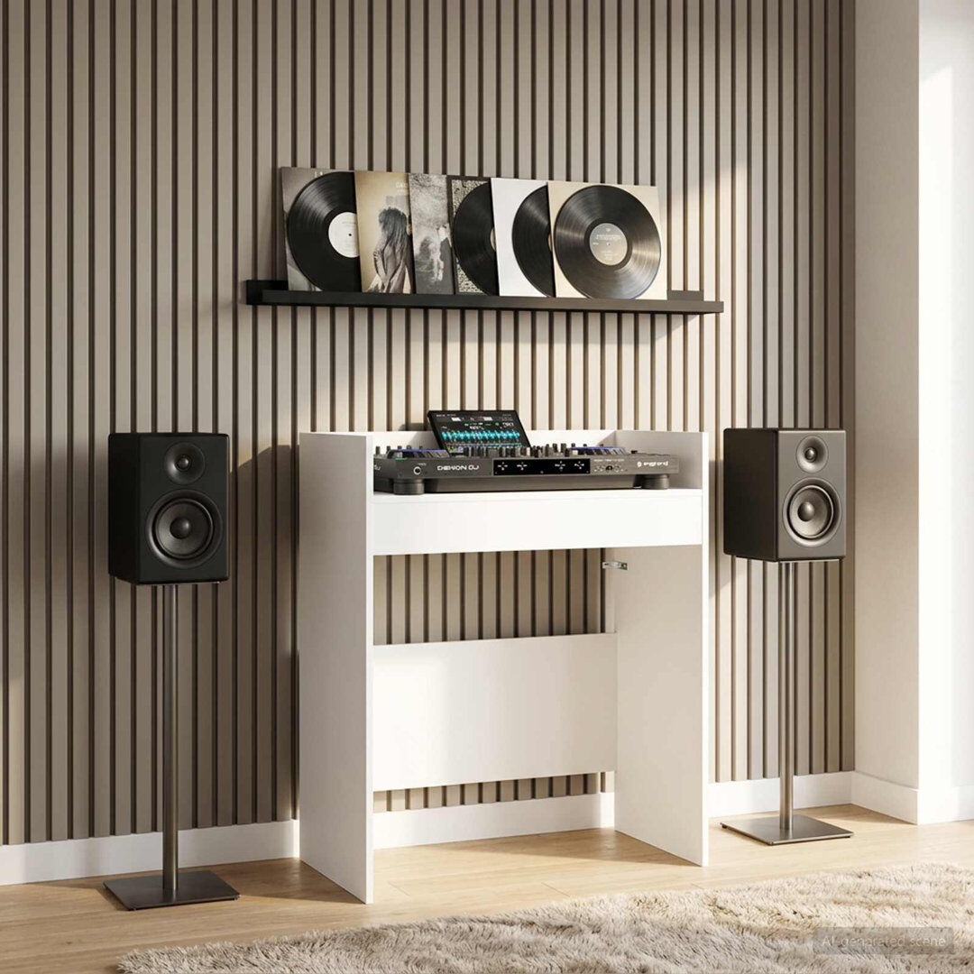 Brayden Studio DJ Table Engineered Wood Modern Audio Table Music Workspace DJ Setup Home White 102cm H x 102cm W x 45cm D
