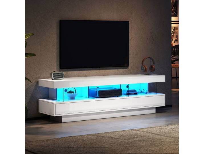 Meuble TV blanc brillant 160x38x50 5 cm LED Bluetooth