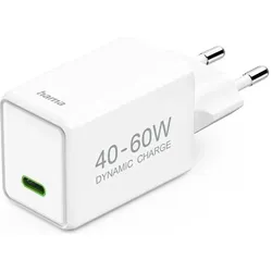 Hama Schnellladegerät, GaN, USB-C, PD, Dynamic Fast Charger 40-60 W, Weiss (60 W, 1 Port), USB Ladegerät, Weiss