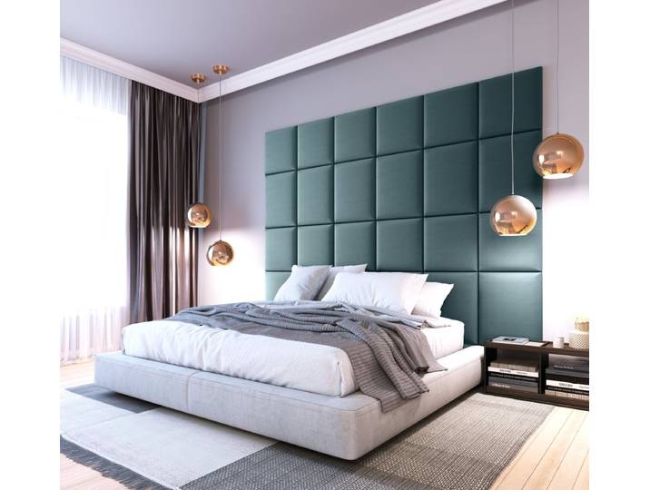 Gepolstertes Wandpaneel - Set Samt 240x180 cm - Blau - Luxusbetten24