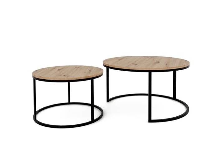 GREKPOL Couchtisch 2er Set - Runde Couchtische 48x70 + 42x50 cm - Rund Couchtisch Schwarz mit Artisan - Coffee Table - Kafeetisch