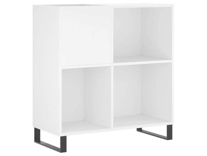 GHVBNMF Plattenschrank Weiß 84,5x38x89 cm Holzwerkstoff LP Stand Geräumige LP-Aufbewahrung für das Wohnzimmer mit tragfähiger Deckplatte für Plattenspieler und stabilen Metallbeinen.