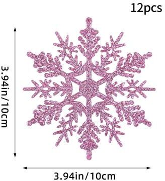 Modern Mode Marketplace Christmas Venue Decoration, Pink Glitter Plastic Snowflake, Winter Party Supplies, Ornaments For Home, Tree Pendant pink D Style 12pcs