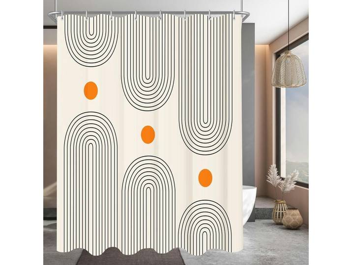 Duschvorhang Geometrische Kurve 120 x 200 cm, Mehrfarbig, 120x200 cm, Heimtextilien, Badtextilien, Duschvorhänge