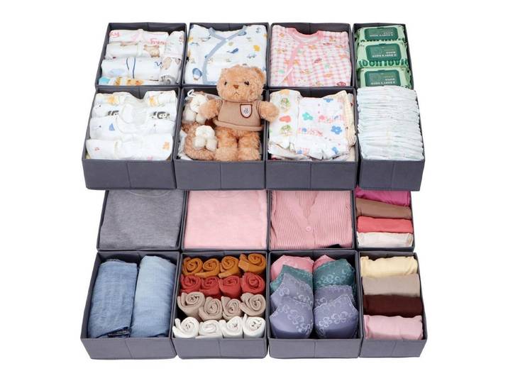 LuxusKollektion Schubladeneinsatz Schubladen Organizer Stoffboxen 16er Set Grau für Pax Schrank 100x58 (16 St)