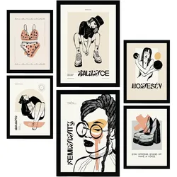 POSTER Set Mit 6 In Schwarzer Tinte Gleichgewicht Kunstdrucke Im Skizzenstil Für Innenarchitektur A3 & A4 Schwarzer Rahmen