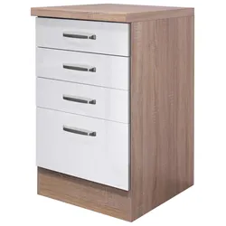 Schubkastenunterschrank Weiß Hochglanz/Eiche