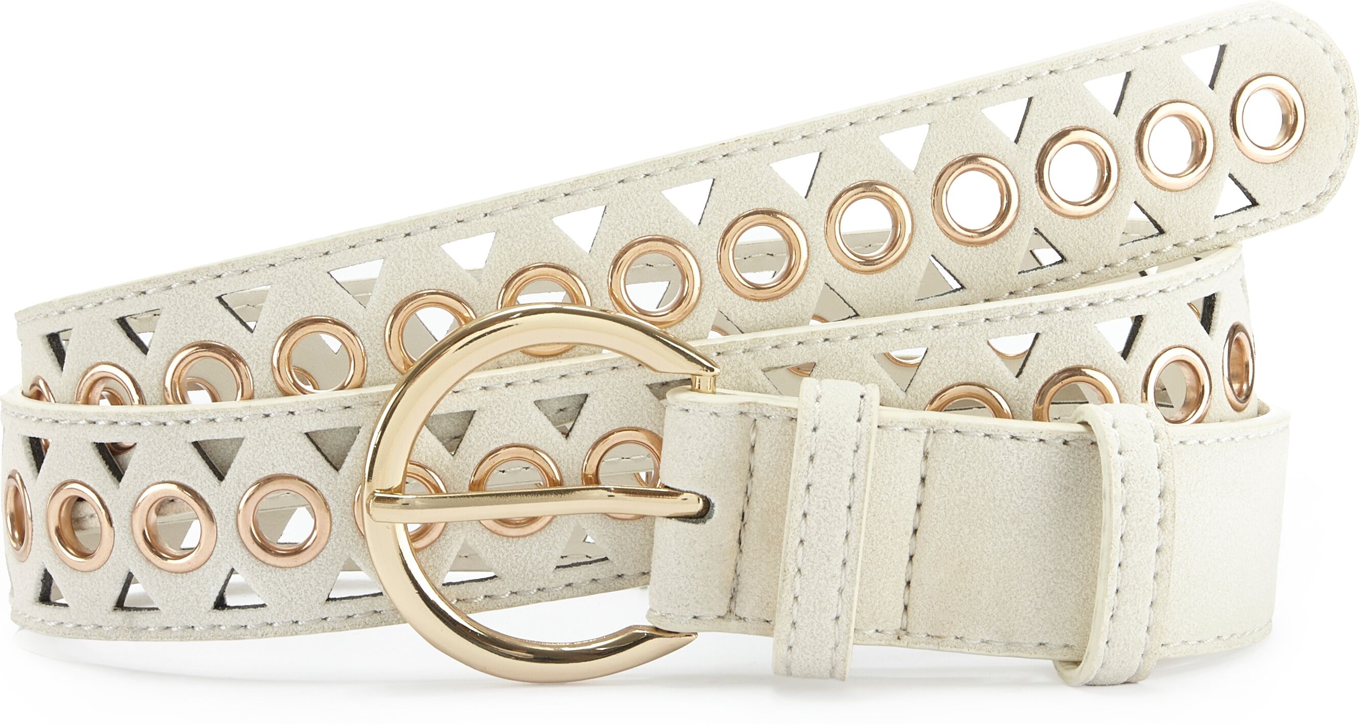 Hüftgürtel LASCANA "Hosengürtel, Anzuggürtel, Gürtel, Jeansgürtel", Damen, Gr. 95, beige (off, weiß), Kunstfaser, unifarben, Gürtel Hüftgürtel, mit kleinen Cut-Outs - für Hosen & Kleider off, weiß 95