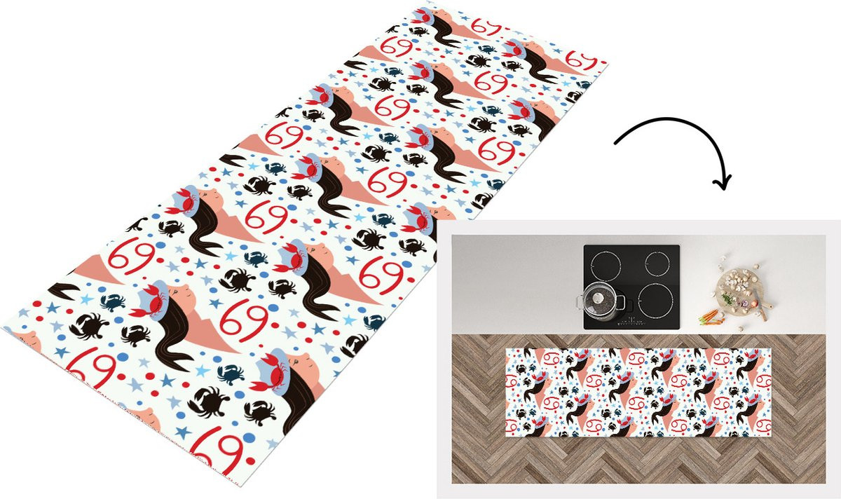Keukenloper Zodiac Kreeft Patroon Vinyl - 180 x 60 cm