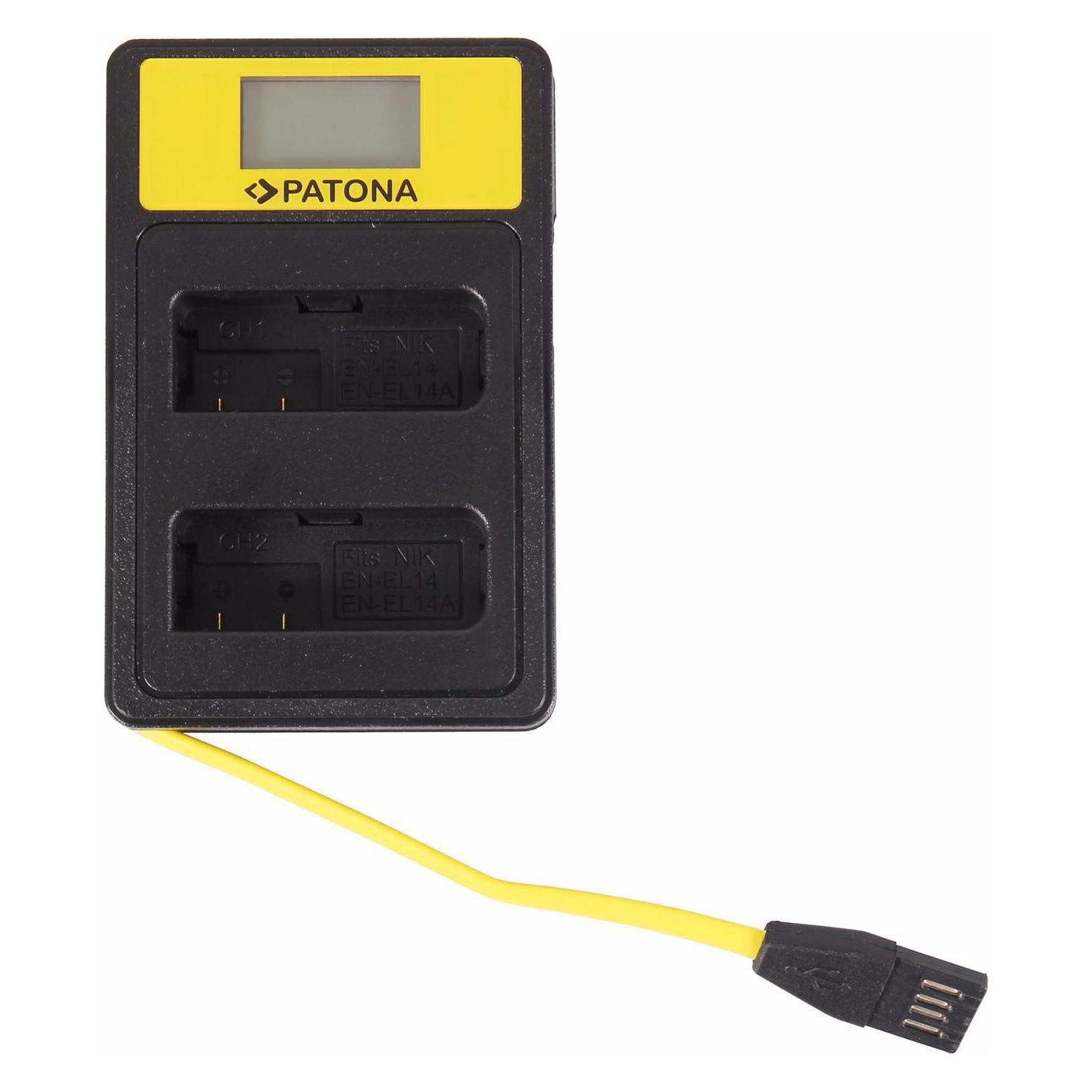 Patona Ladegerät Smart Dual LCD USB Nikon Akku EN-EL14 (Kamera Akku Ladegerät) (141622)