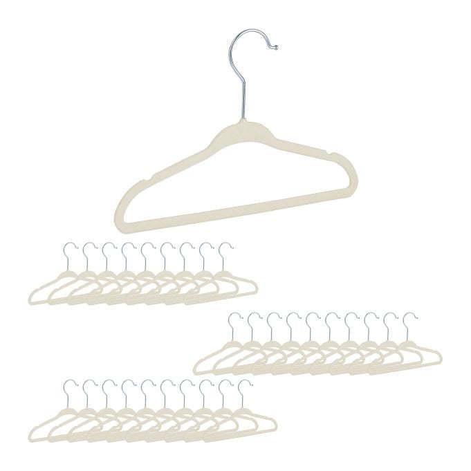 Relaxdays 90x Kinderkleerhanger Fluweel Beige met Broeklat en Inkeping
