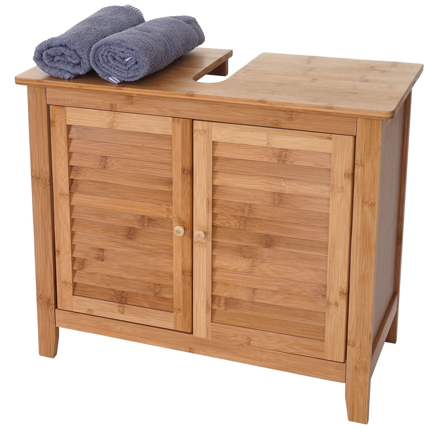 Waschbeckenunterschrank MCW-B18, Badezimmer Badschrank, Bambus ~ 60x67x30cm