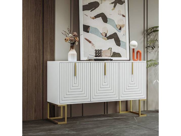Buffet bas Meuble Cuisine de Rangement avec 3 Portes - Blanc