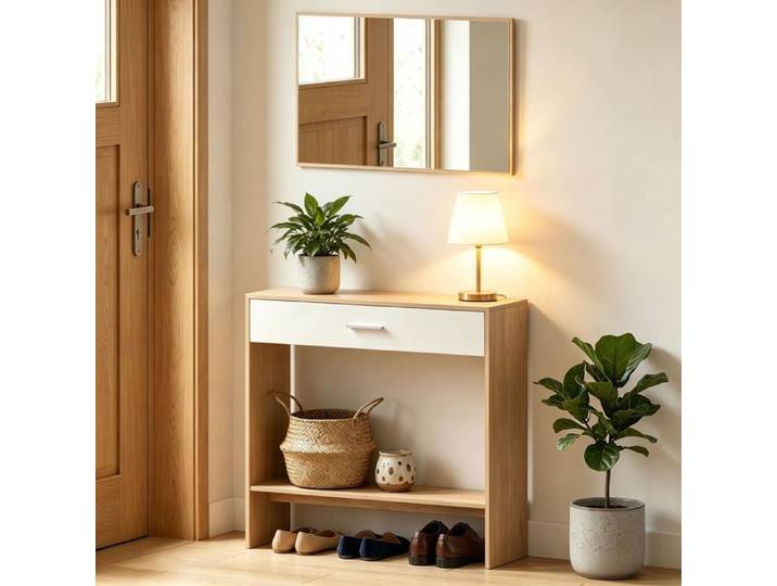 Organisateur d'entrée élégant table de coiffeuse moderne avec miroir table console