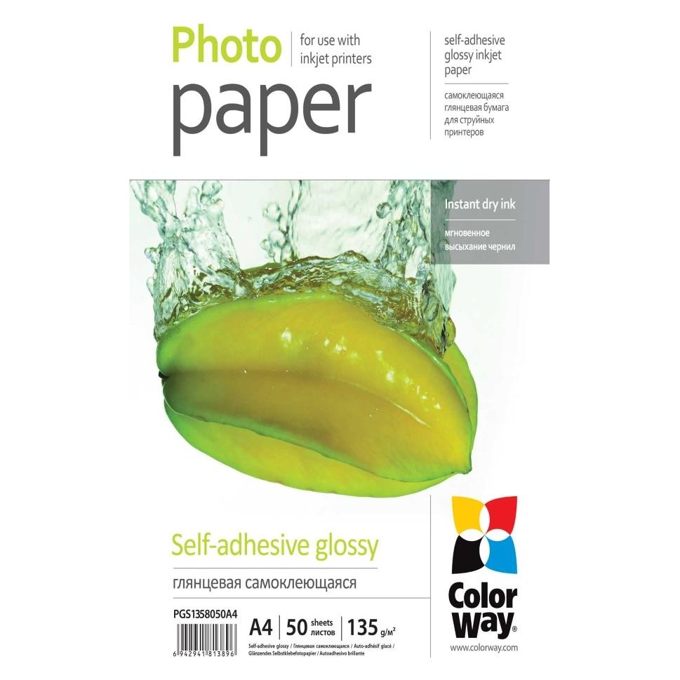 Colorway Office supplies Glossy Self-adhesive Photo Paper, 135g/m, A4, 50pcs. (135 g/m², A4, 50 Stk.) (ColorWay)
